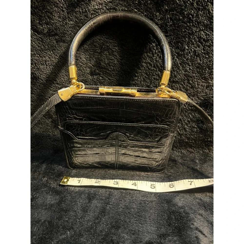Vintage VALENTINO Garavani Black Leather Alligator Embossed Mini Purse RARE! - Picture 9 of 10